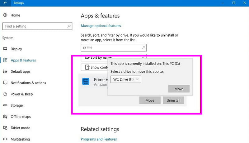 Prime Video Move Option Windows
